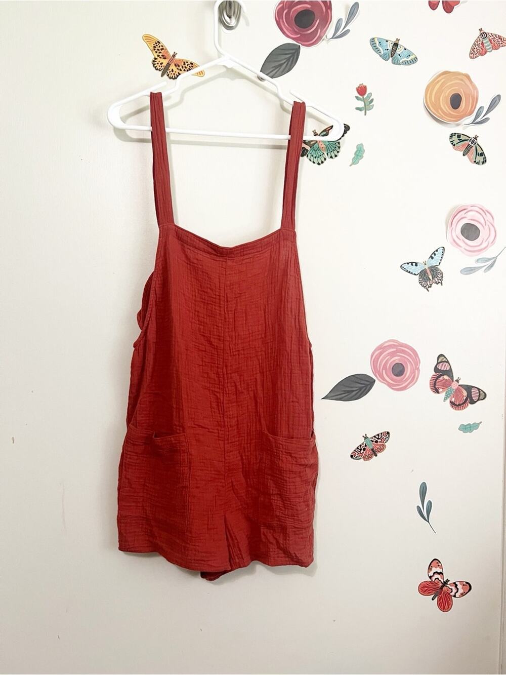 Target Women's Sleeveless Tie-Shoulder Romper in Rust M
